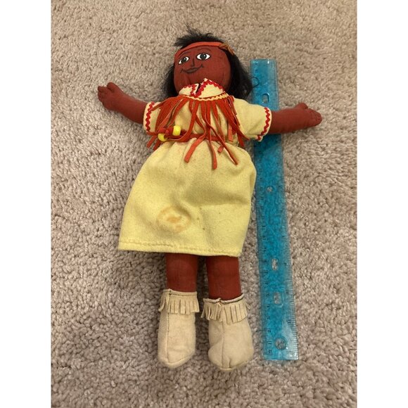 Handmade Native-Inspired Cloth Doll With Yellow Dress‎ Fringe Details - Picture 11 of 11